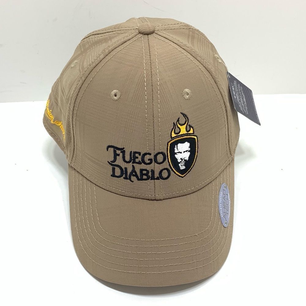 New with Tags FUEGO DIABLO Premium Steaks Advertising Logo AHEAD Hat Taupe Cap
